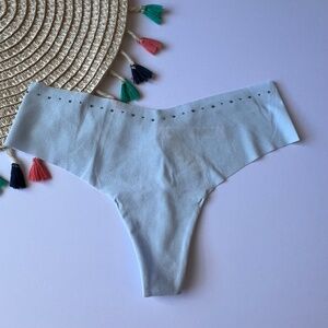 Victoria's Secret No-Show Shine-Trim Thong Panty Light Blue Medium NEW